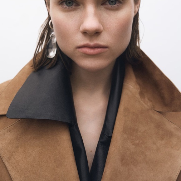 Mango 100% Genuine Suede Trench Coat New - Picture 7 of 9